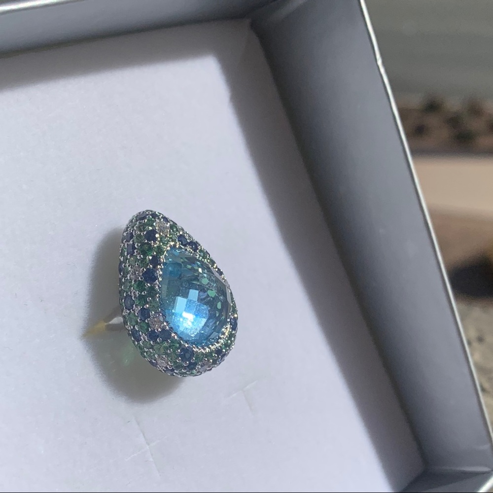 Massive Pear Topaz Emerald Diamond Ring